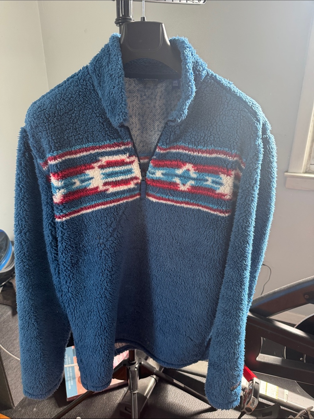 chubbies Blue Sherpa Half-Zip Pullover with Red & White Pattern